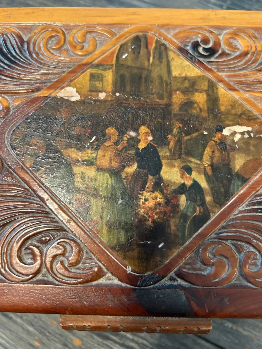 Hand-Carved Wooden Decorative Cedar Box in Warm Brown and Tan Cottage Core